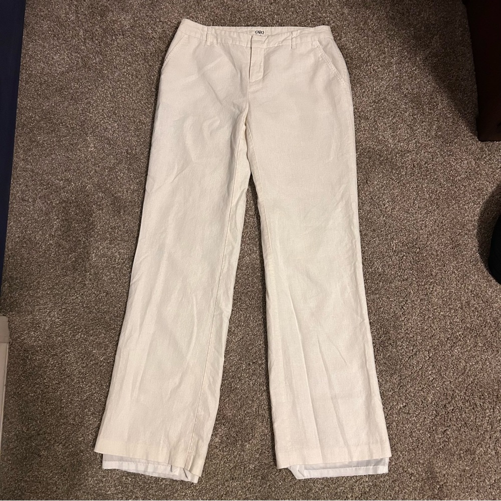 Cato Linen-Blend White Pants | Size 4 | Lightweight & Breezy – Used: Good